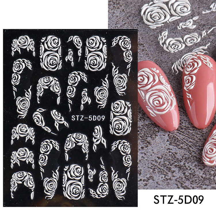 5D valkoiset Nail Art-tarrat